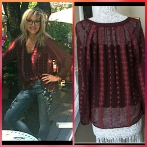 Bohemian Chic embroidered Silk sheer peasant blouse
